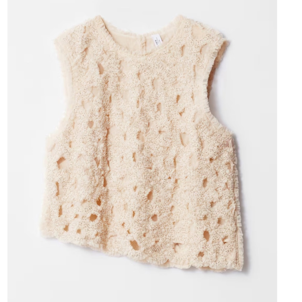 & Other Stories Embellished Tulle Top - Ecru - 8 NWT
